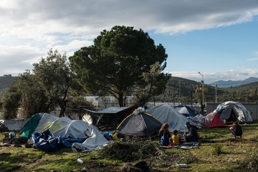 Caps de migrants à Lesbos (Grèce)