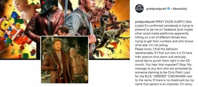 L'acteur Chris Pratt s'inquiète d'une usurpation d'identité