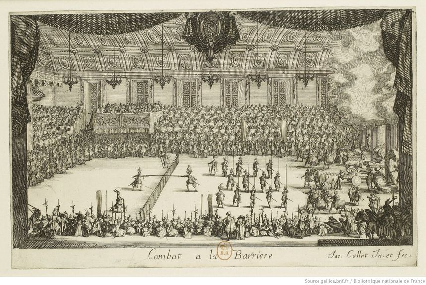 Jacques Callot, Le combat à la barrière, gravure, 1627.