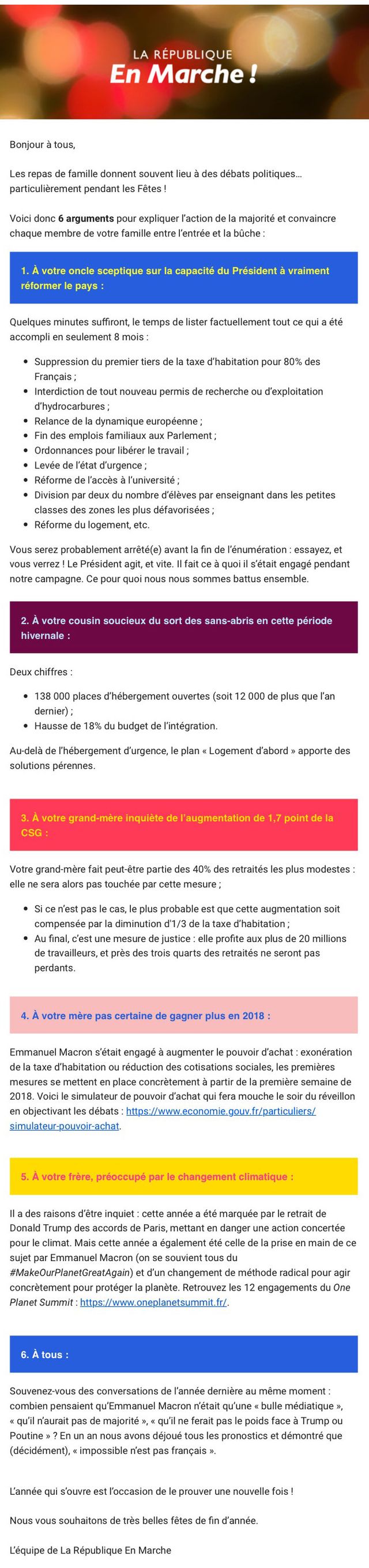 Reproduction du mail reçu par les militants