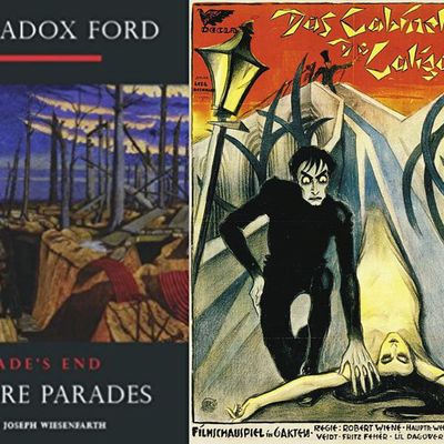 Couverture du roman de Ford Madox Ford, No More Parades (1924-28 / édition de 2011) et Affiche du film "Das Cabinet des Dr. Caligari" en 1921 (Atelier Ledl Bernhard)