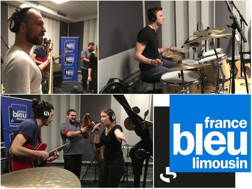 Romain à la basse, Julien à la batterie, Lenny à la guitare, Jonas à la cornemuse et Axelle au chant...