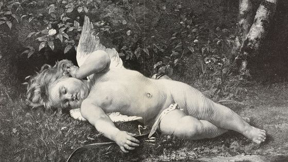 The napping cupid, painting by Leon Bazile Perrault (1832-1908), woodcut by Pannemaker from Moderne Kunst (Modern Art), illustrated magazine published by Richard Bong, 1891-1892, Year VI, No 6, Berlin ©Getty - De Agostini