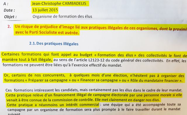 Extrait du mail alertant Jean-Christophe Cambadélis en juillet 2015