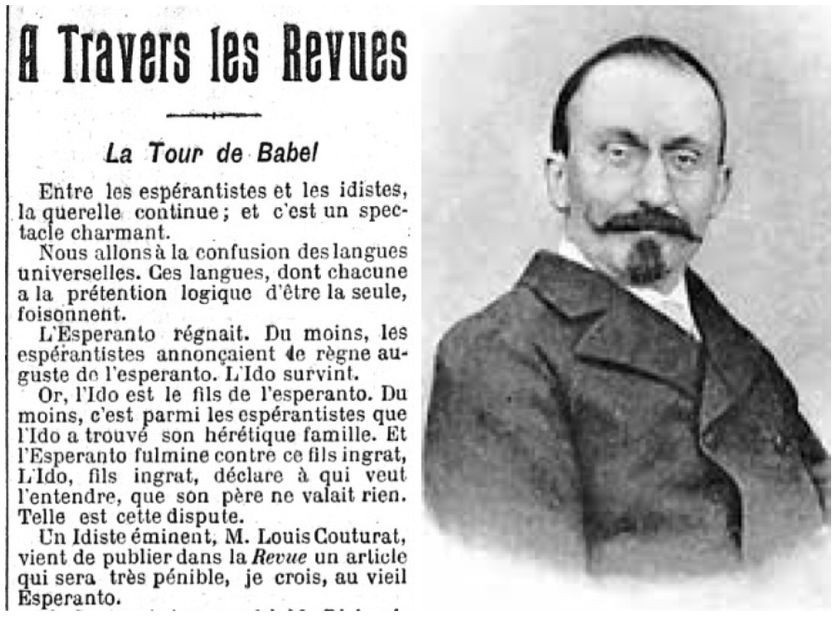 Extrait de l'article d'André Beaunier, publié dans Le Figaro. Supplément littéraire du dimanche, 27 avril 1912 et portrait du philosophe Louis Couturat avant 1914