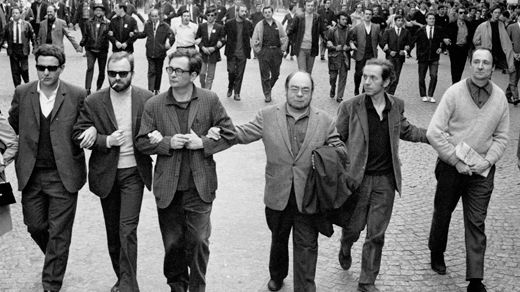 Philippe Sollers, Marcellin Pleynet, Jean Thibaudeau, Guillevic, Gilles Deleuze et Jacques Roubaud. - Jean-Claude Seine (DR)