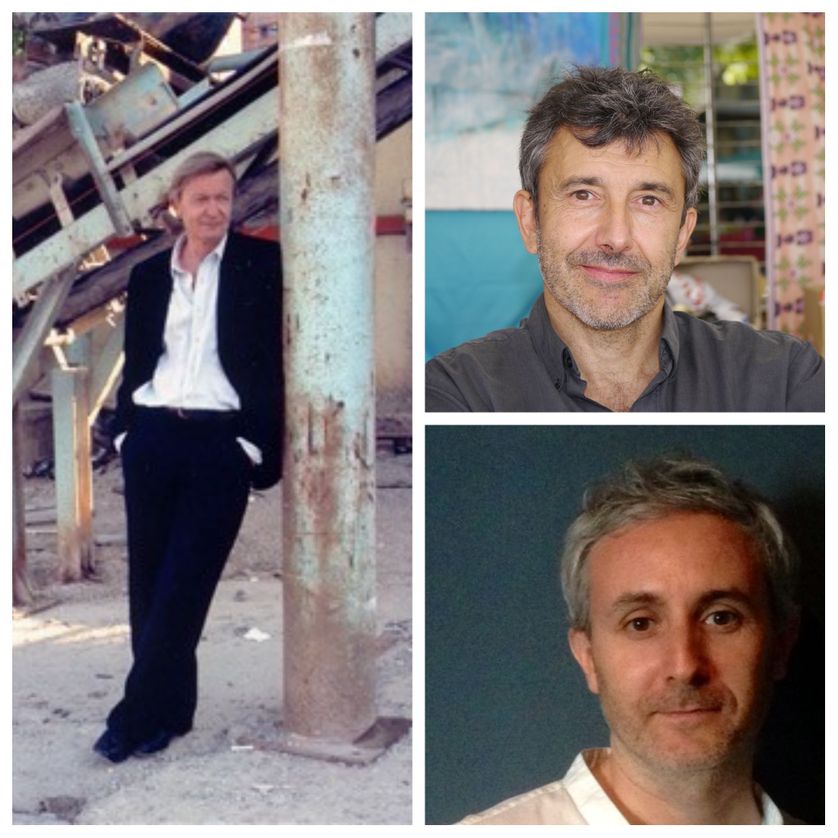 A gauche : Jean Echenoz ; en haut à droite : Christian Garcin ; en bas : Ivan Jablonka