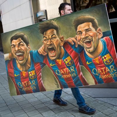 Luis Suarez, Neymar et Lionel Messi sur une caricature de Vizcarra