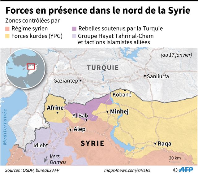 Forces en présence dans le nord de la Syrie, au 17 janvier.