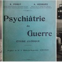 Portrait/S. Freud publié dans "L'Informateur des aliénistes & des neurologistes", janv. 1923/Couverture: A. Porot & A. Hesnard, "Psychiatrie de guerre", Félix Alcan, 1919/Août 1915, détail cliché de la salle d'électrothérapie, hôpital Val de Grâce
