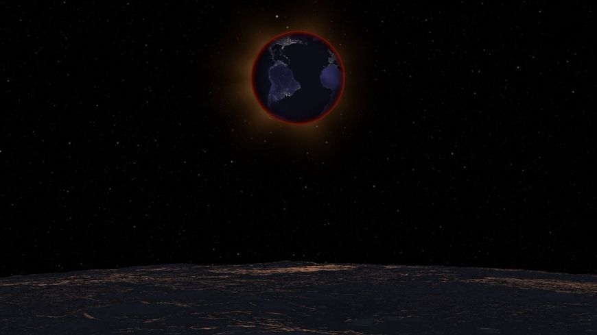 Une vue d'artiste de la Terre vue depuis la Lune, lors d'une éclipse lunaire.