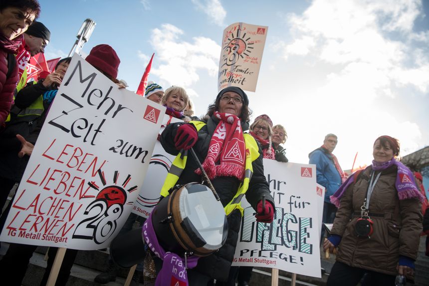 Manifestations organisée par IG Metall à Ludwigsburg (Allemagne), le 14 décembre 2017