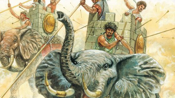 Antiquite romaine: les elephants d'Hannibal - representation des elephants qui permirent au general carthaginois Hannibal (247-183 avant JC) de traverser les Alpes en 218 avant JC lors de la deuxieme guerre punique ©AFP - Leemage