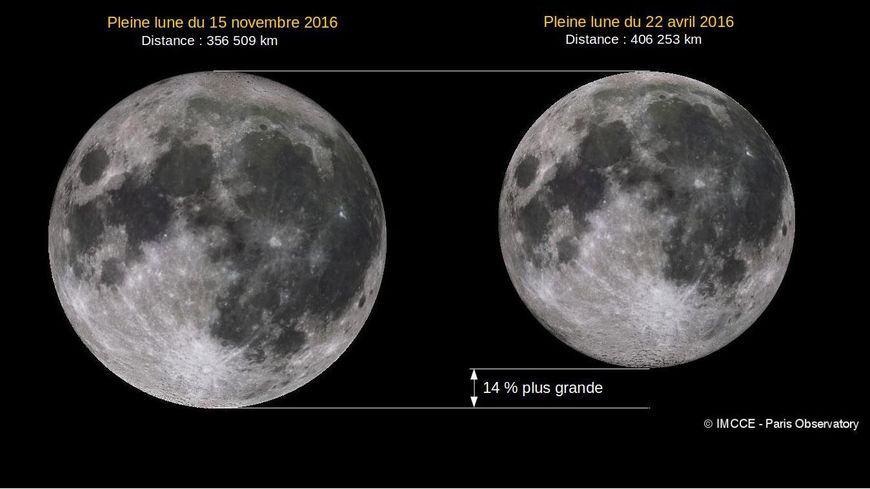 La "super" pleine lune du 15 novembre 2016 face à celle du 22 avril 2016.