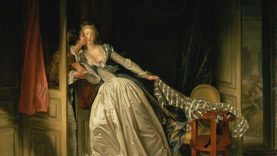 Jean-Honoré Fragonard, "Le Baiser à la dérobée", huile sur toile, 45,1 x 54,8 cm, Musée de l'Hermitage (Saint-Pétersbourg, Russie) - Domaine public
