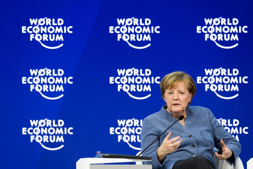 La chancelière allemande Angela Merkel au Forum économique mondial de Davos, le 24 janvier 2018.