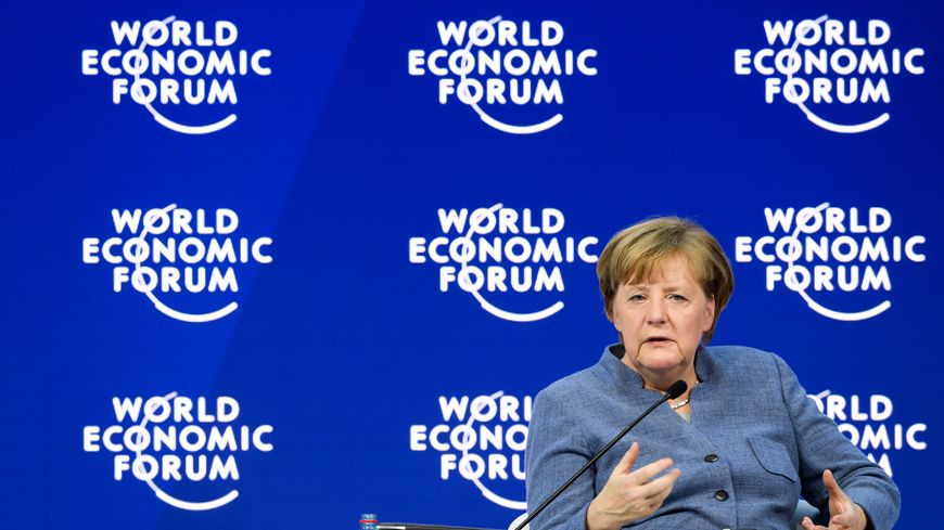 La chancelière allemande Angela Merkel au Forum économique mondial de Davos, le 24 janvier 2018.