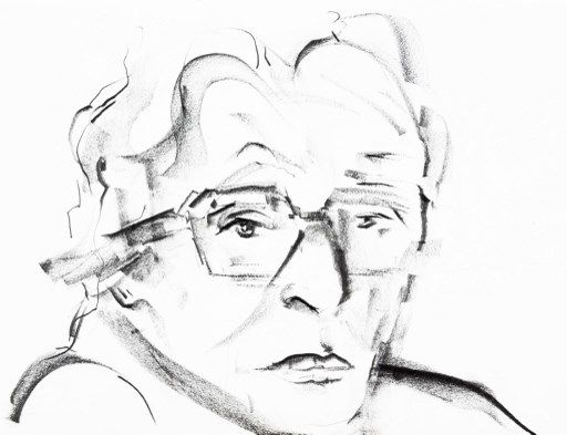 Portrait de Marguerite Duras (1914-1996), femme de lettres, romanciere, dramaturge et realisatrice francaise - dessin de Ewa KLOS