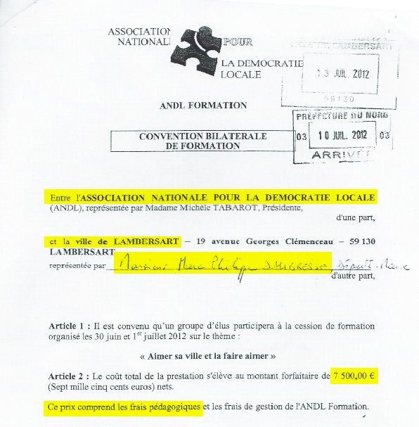 Convention de formation entre l’ANDL et la ville de Lambersart, en 2012.
