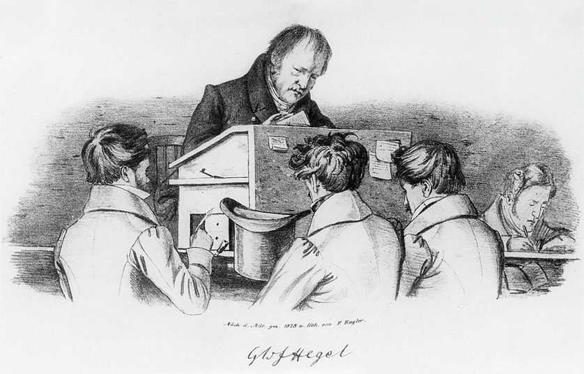 Représentation du philosophe Georg Wilhelm Friedrich Hegel, avec ses élèves à l'université de Berlin