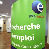 Panneau dans une agence de Pole Emploi à Montpellier, dans le sud de la France le 27 avril 2016.