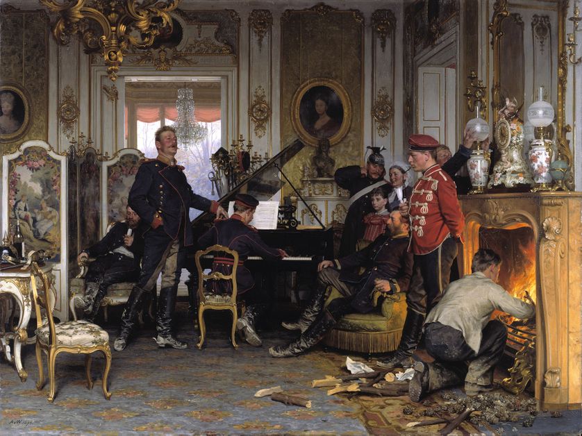 Anton Von Werner (1943-1915) Quartier général des troupes allemandes au Château de Brunoy, 1894