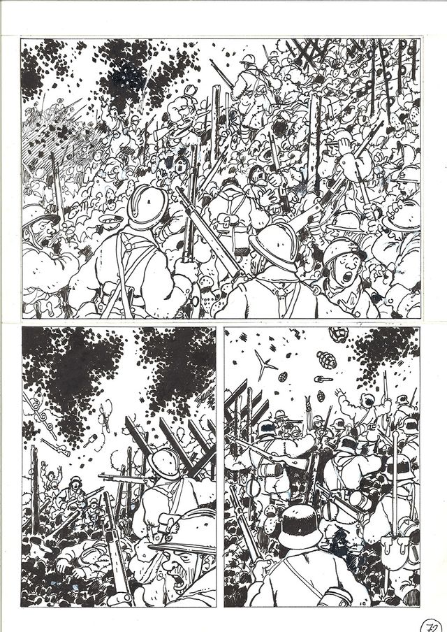 Planche du "Dernier assaut" de Jacques Tardi, Dominique Grage et Accordzéâm, présentée dans l'exposition à l'Abbaye royale de l'Epau (Sarthe)