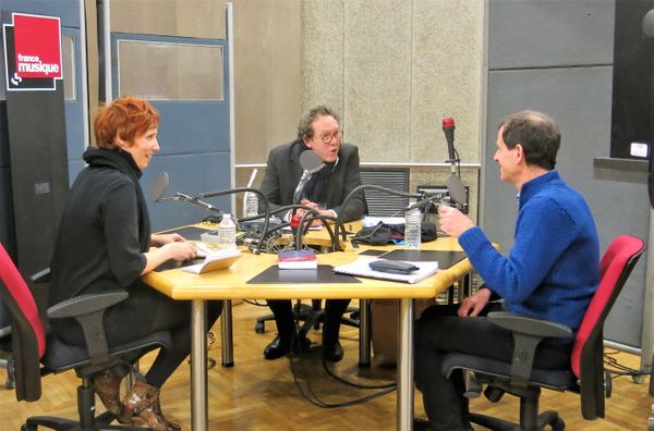 France Musique, studio 107... Isabelle Georges, Benoît Duteurtre & Jeff Cohen (de g.à d.)