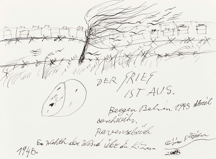 Ceija Stojka, Der Krieg ist aus, Bergen-Belsen, 1945, 2005 encre sur carton © Ceija Stojka, Adagp, 2017