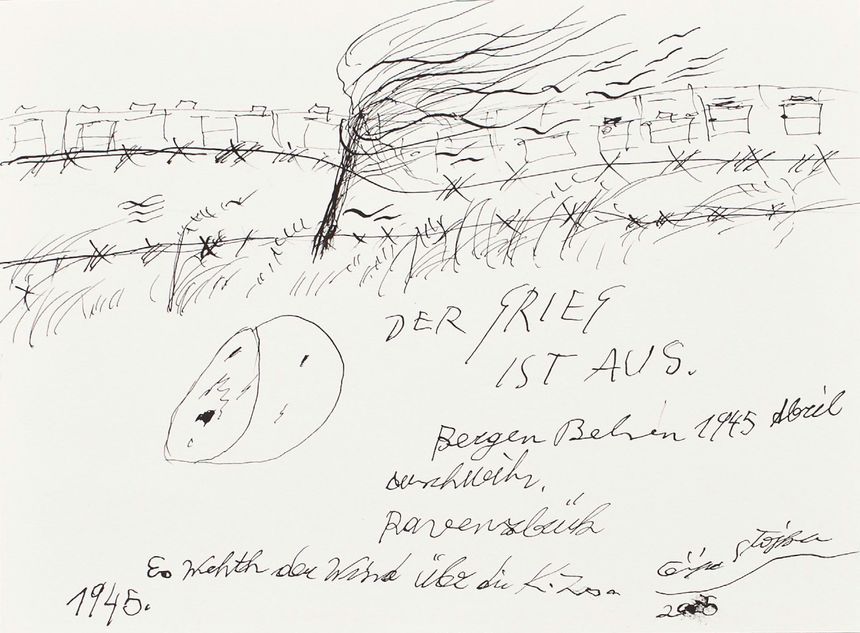 Ceija Stojka, Der Krieg ist aus, Bergen-Belsen, 1945, 2005 encre sur carton © Ceija Stojka, Adagp, 2017