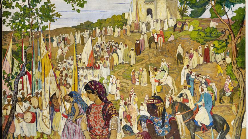La Fête arabe dans la campagne de Tlemcen d'André Suréda, 1872 - 1930, Années 1910-1920, Huile sur toile, 190 x 230 cm