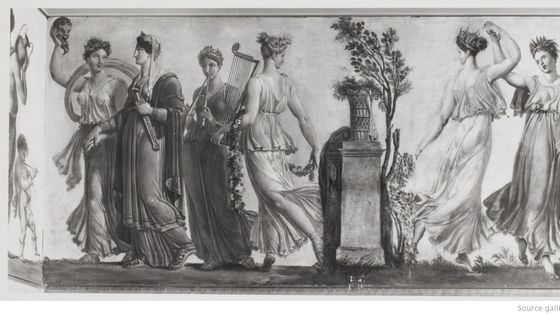 Thalie, Melpomène, Terpsichore : fragment de fresque (détail), artiste inconnu - Gallica - BnF