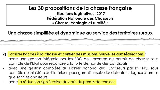 "Réduction significative du coût du permis de chasse". Point n°2 de la charte signée entre LREM et la FNC