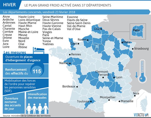 Le plan grand froid activé dans 37 départements