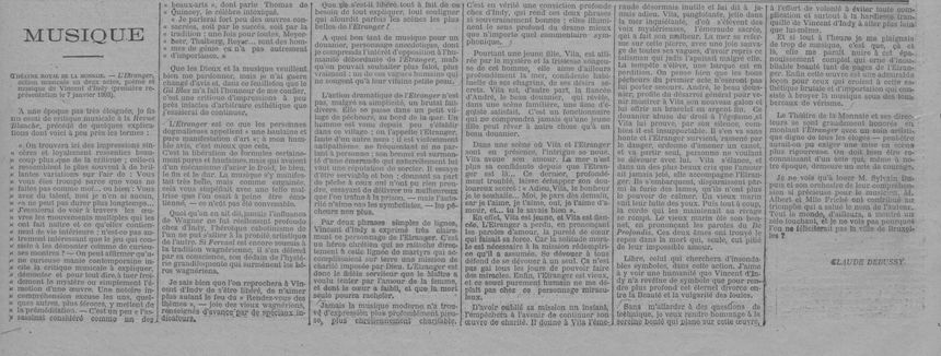 Rubrique "Musique" du Gil Blas du 12 janvier 1903, dans lequel Debussy intervient pour la première fois