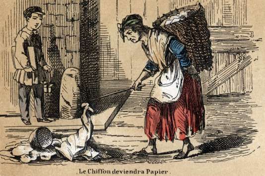 Une chiffonnière. Gravure de 1860.