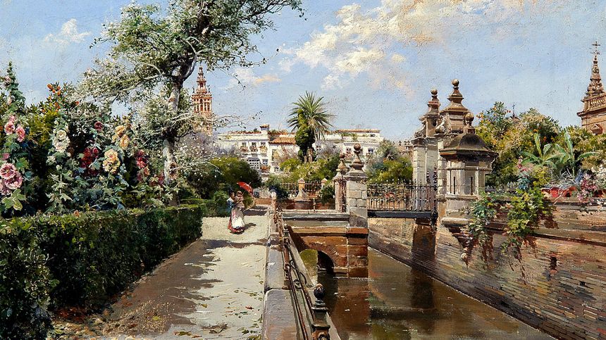 Un jardin à Séville. Peint par Manuel Garcia y Rodriguez vers 1892
