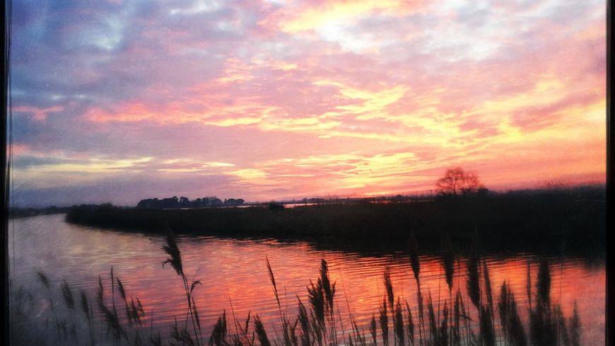 Coucher de soleil sur les salins