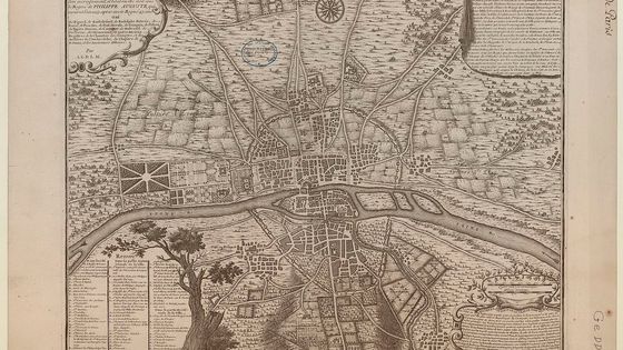 Plan de Paris en 1223 dans le Traité de la police de Nicolas de Lamare conservé à la BNF - Gallica/BNF