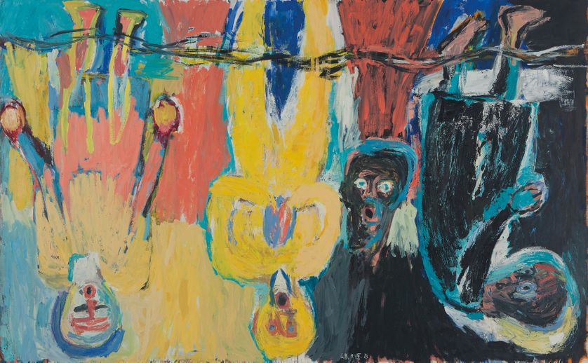 Der Brückechor, 1983 Le choeur Die Brücke Huile sur toile, 280 x 450 cm Collection privée © Georg Baselitz, 2018 Photo : © 2014 Christie’s Images Limited