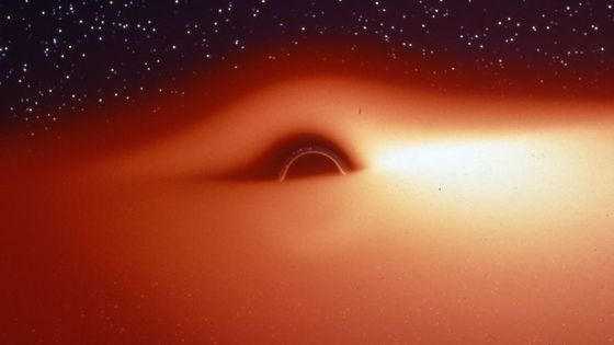 Représentation d’un trou noir d’après la première simulation d’un trou noir entouré d’un disque de gaz effectuée par Jean-Pierre Luminet en 1979 - CNRS / Arte France