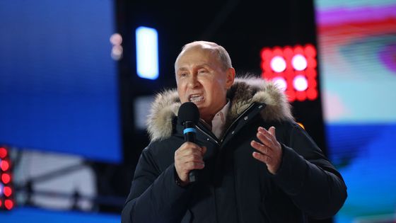 Vladimir Poutine le 18 mars 2018 à Moscou après sa victoire ©Getty - Mikhail Svetlov