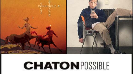 En hau de gauche à droite les pochettes des albums de Dominique A "Toute latitude" et d'Eddy de Pretto "Cure". En bas la pochette de l'album "Possible" de Chaton.