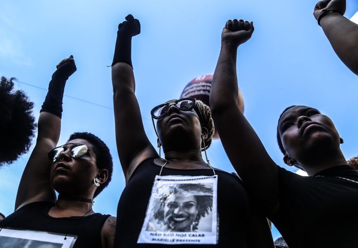 Manifestation après l'assassinat de Marielle Castro le 14 mars 2018 au Brésil.