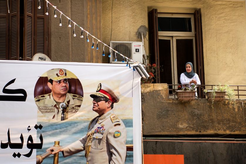 Affiche du Président Abdel Fattah al-Sisi, au Caire, le 22 mars 2018, campagne présidentielle (élections du 26 au 28 mars). Moussa Mostafa Moussa, chef du el-Ghad parti se présente contre le président sortant.