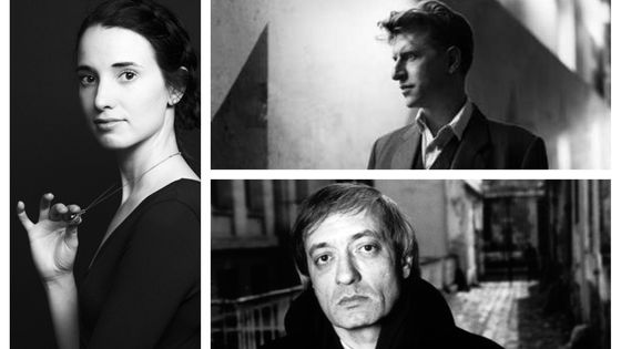 A gauche : Audrée Wilhelmy. A droite de haut en bas : Jonathan Littell et René Belletto