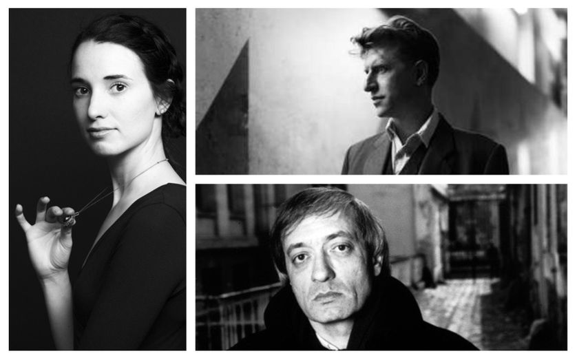 A gauche : Audrée Wilhelmy. A droite de haut en bas : Jonathan Littell et René Belletto