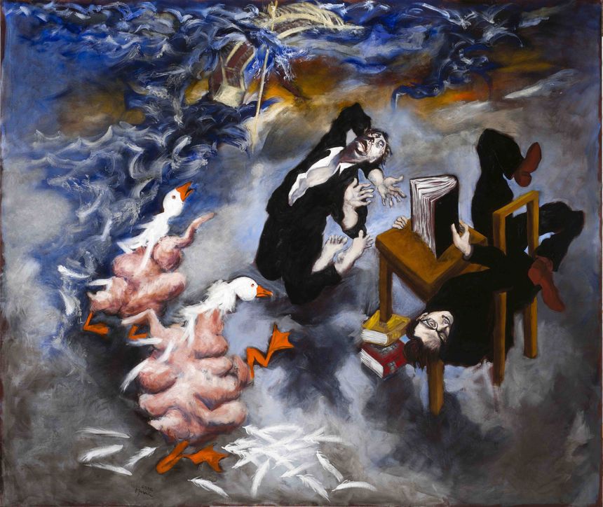 Les étudiants et les oies grasses, 2017 Huile sur toile / Oil on canvas 270 x 320 cm / 106 ¼ x 126 in.