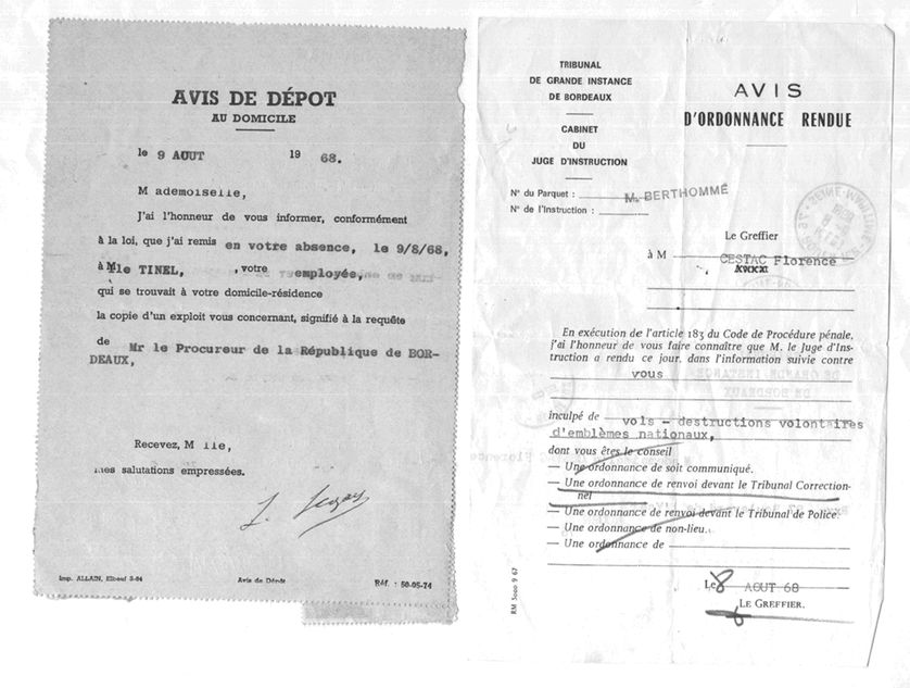 Les papiers du passage en prison de Florence Cestac