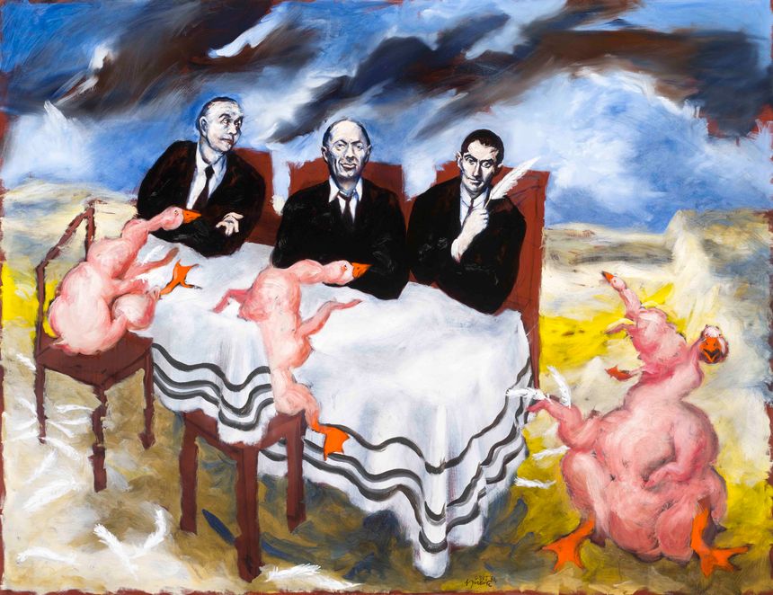 Les trois maîtres et les oies grasses, 2017 Huile sur toile / Oil on canvas 160 x 200 cm / 63 x 78 ¾ in.